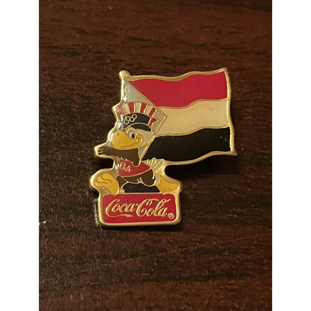 Vintage 1984 Los Angeles Olympics Coca Cola Sam Eagle Yemen Flag Lapel Pin